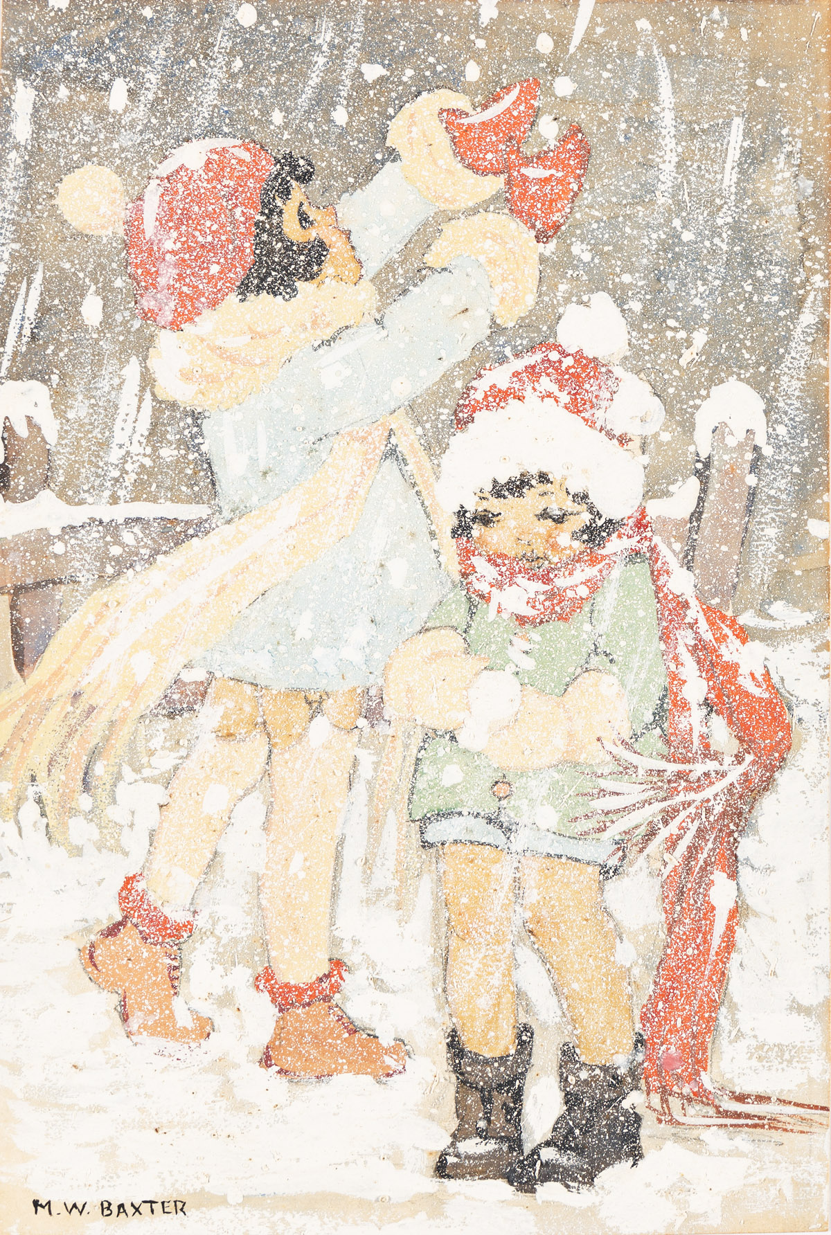 MARTHA WHEELER BAXTER (1869-1955)	 Little Girls on a Snowy Day. [WOMEN ARTISTS]